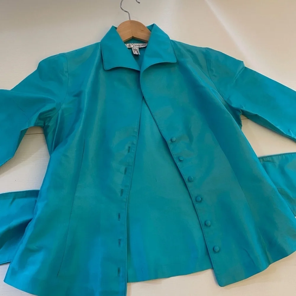 Marisa Baratelli 100% Thai Silk 3/4 Sleeve Button Down Jacket Blouse Size 8 - Picture 6 of 15